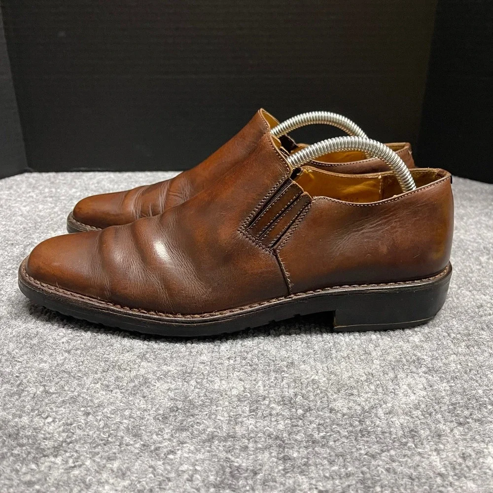 John Varvatos Shoes Mens Size 9 Brown Leather Slip On Loafers Hand Made in Italy